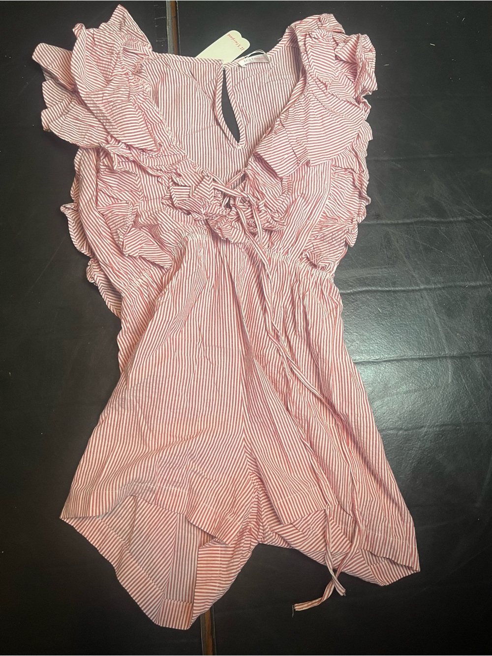 Sleeveless Ruffle Tie-Front Women’s romper - Pink Stripe medium